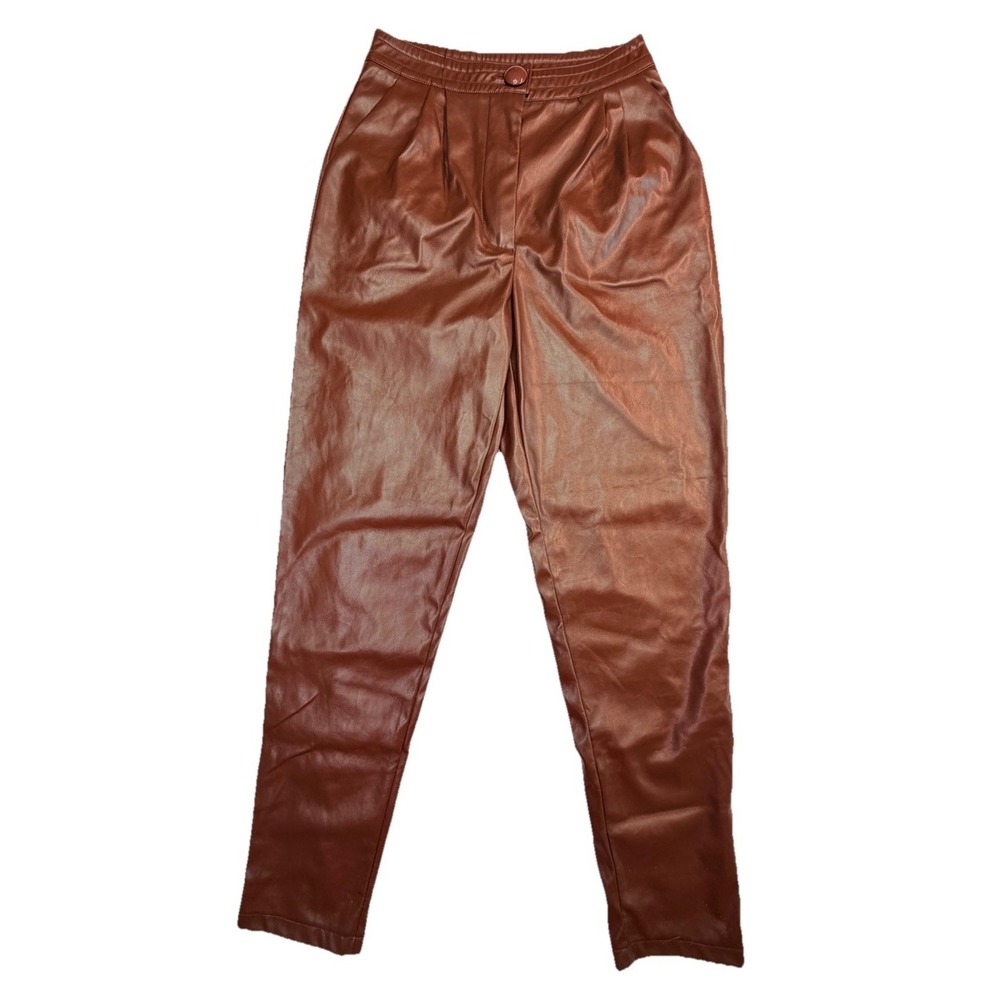 Princess Polly Faux Leather Pants Womens US 2 Brown‎ High Rise Pleated Vegan
